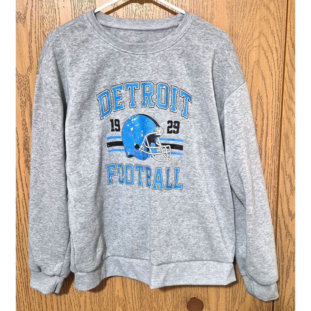 Detroit Lions NFL Football 1929 Grey Blue Long Sleeve Sweatshirt Size Large